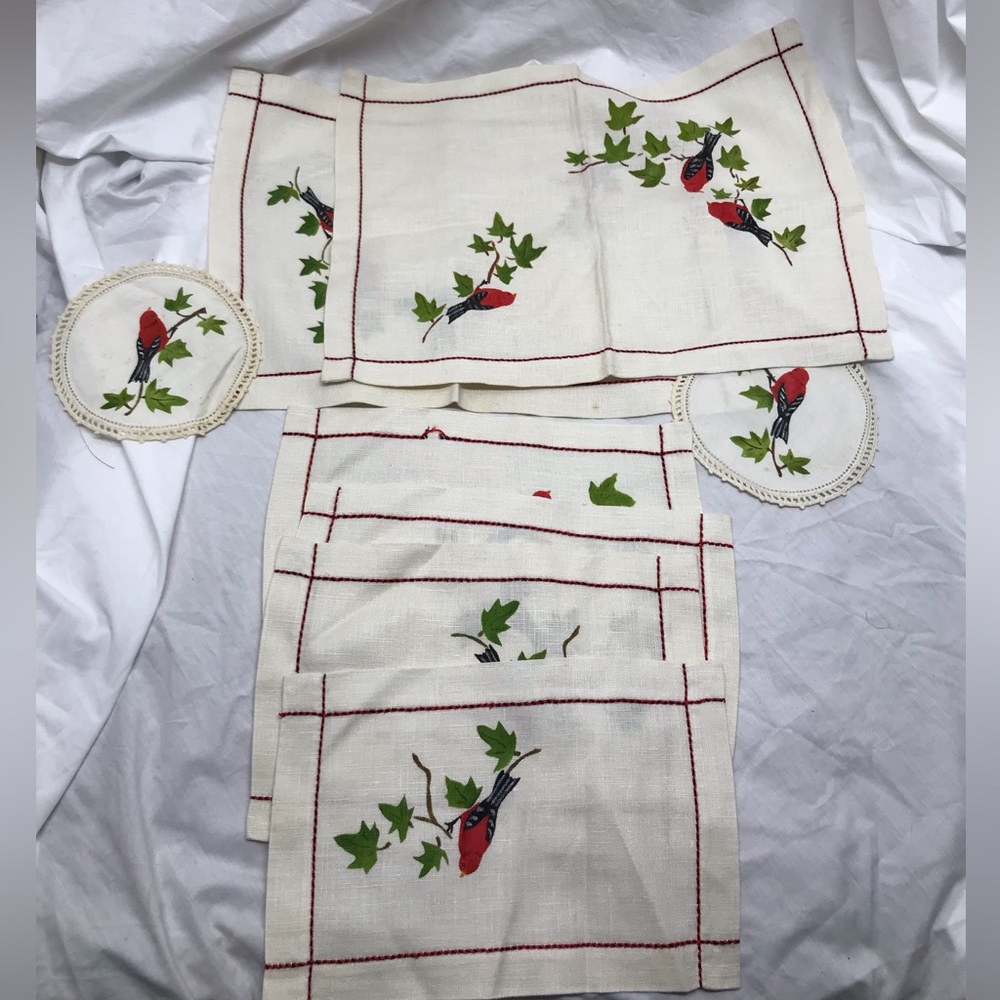 Vintage Antique Doilie Lot of 8 Embroidered and Hand Painted Birds 🐦 Bird